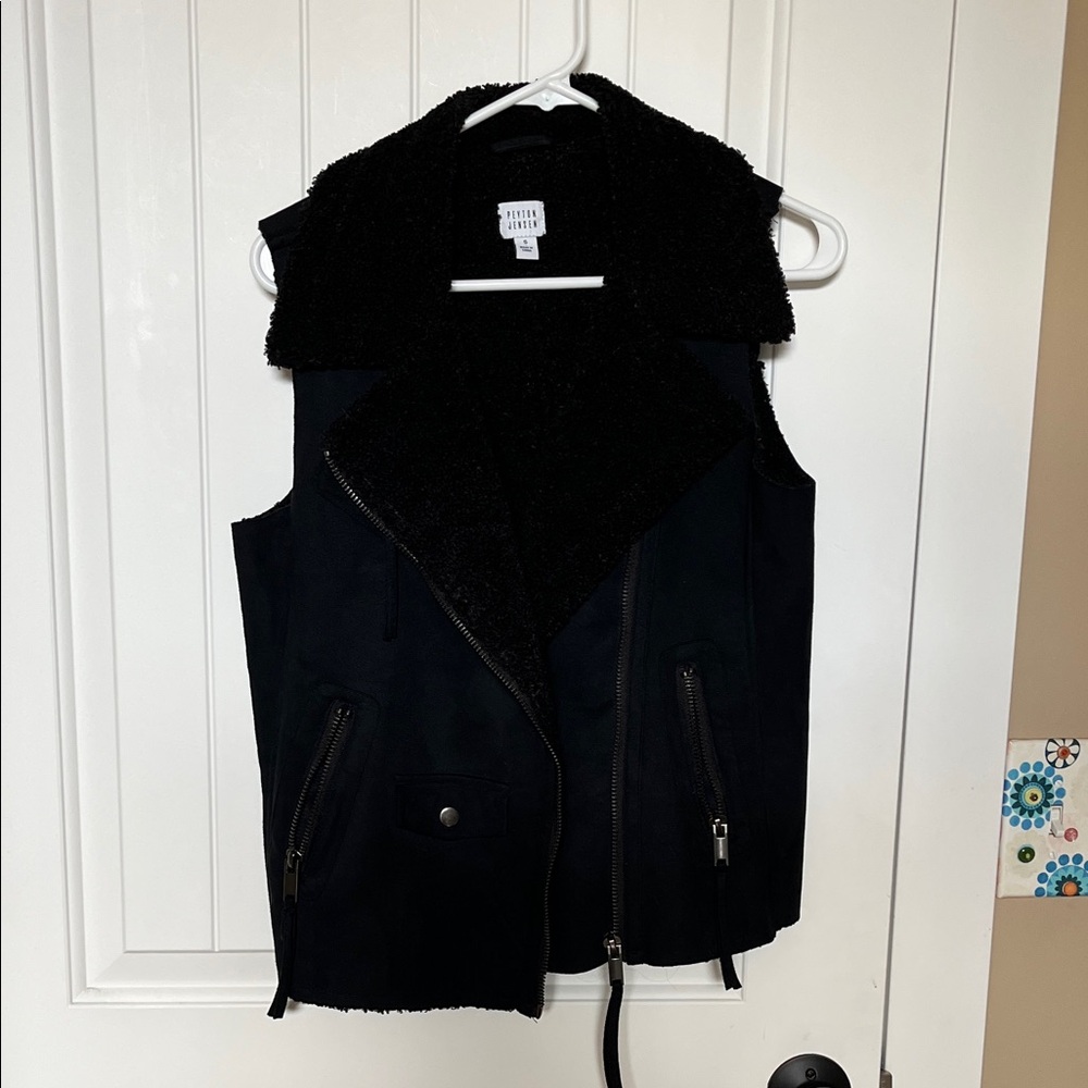 Peyton Jenson Suede Black Vest with Sherpa Collar